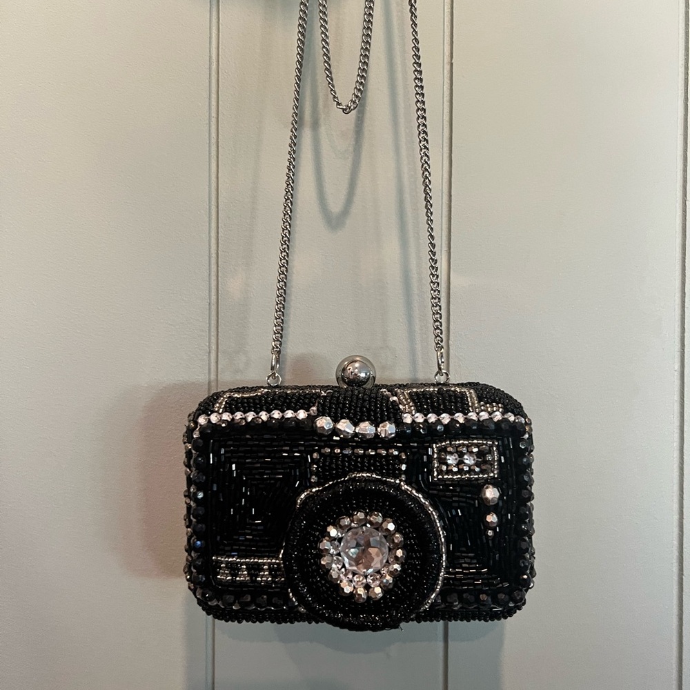 Black Beaded Camera-Shaped Evening Bag